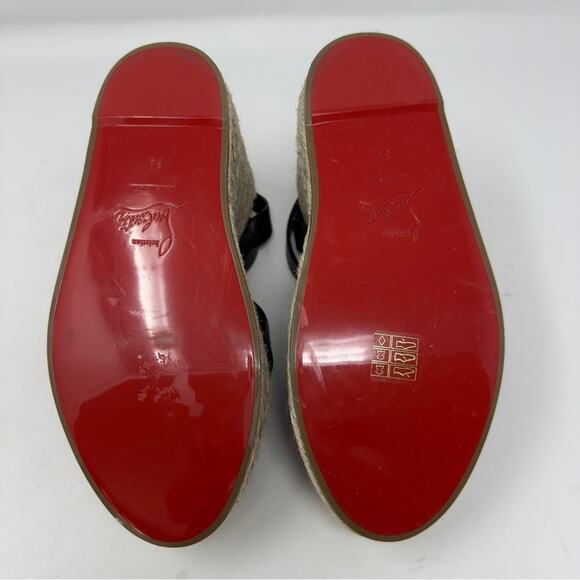 Christian Louboutin Mariza Zeppa 130 Black Espadrille Wedge Sandals Size 38 - Picture 10 of 11